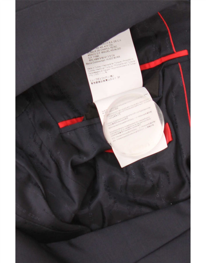 Jaqueta blazer masculina de 2 botões Hugo Boss US 36 pequena lã virgem azul marinho