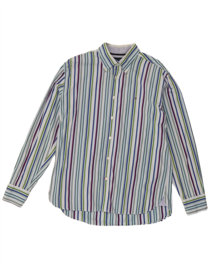 Camisa masculina Tommy Hilfiger grande listrada multicolorida de algodão