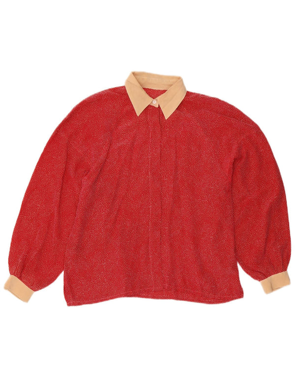 Blusa feminina vintage de manga comprida UK 16 grande vermelha manchada