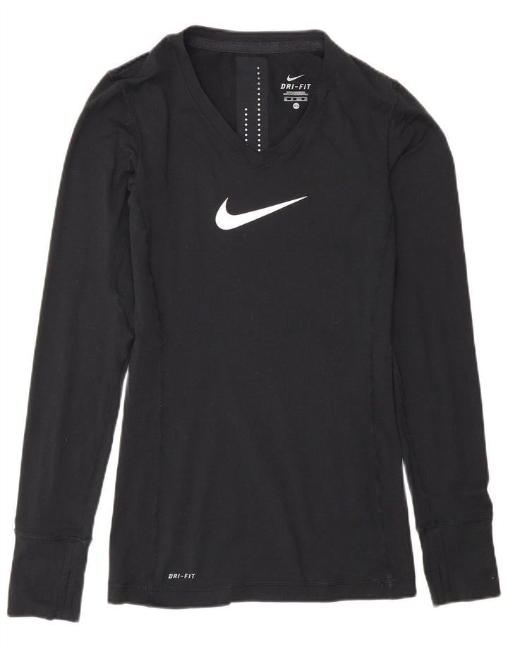 Top gráfico Nike masculino Dri Fit manga comprida XS preto poliéster