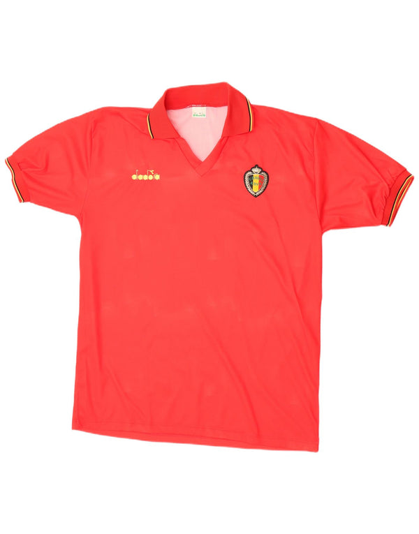 Diadora Mens Bélgica 1992-1994 Home Camisa de manga curta XL Vermelho Esportes