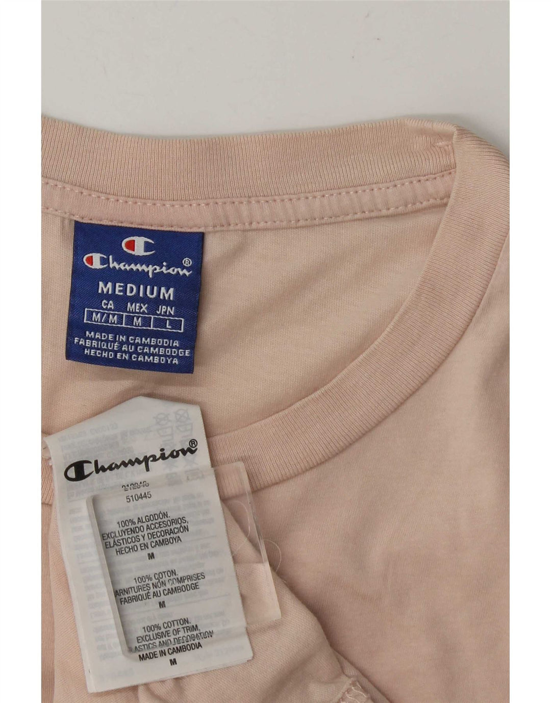 Camiseta masculina gráfica Champion algodão rosa médio