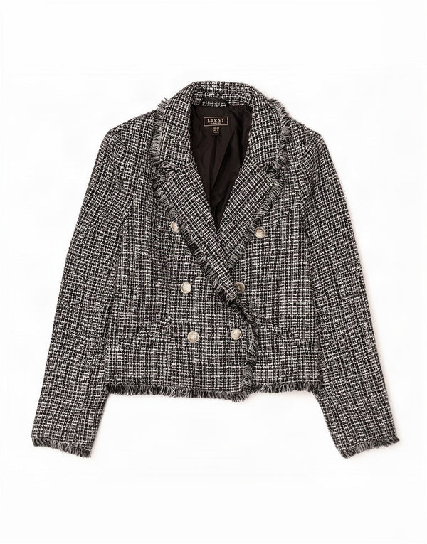 Jaqueta blazer feminina Lipsy com peito duplo Reino Unido 12 médio preto manchado