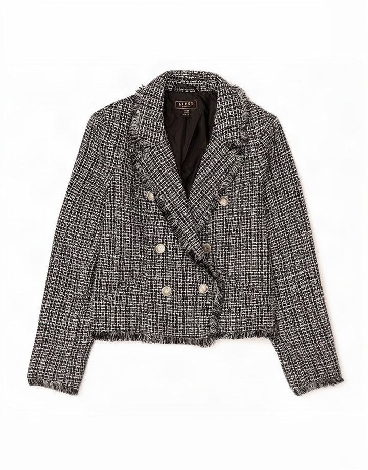 Jaqueta blazer feminina Lipsy com peito duplo Reino Unido 12 médio preto manchado