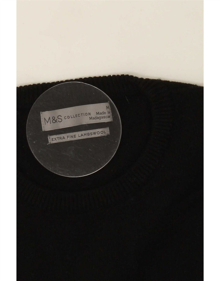 Suéter masculino Marks & Spencer com gola redonda, lã de cordeiro preta média