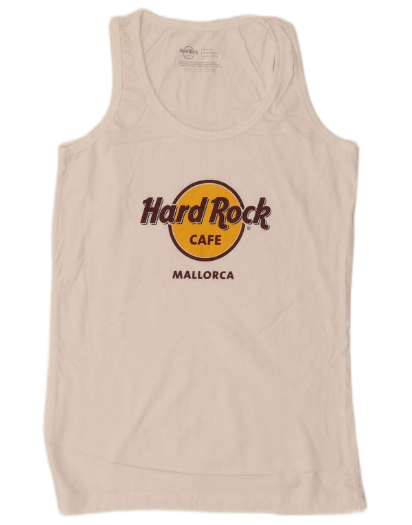 Hard Rock Cafe Womens Mallorca Graphic Vest Top UK 12 Medium White Cotton