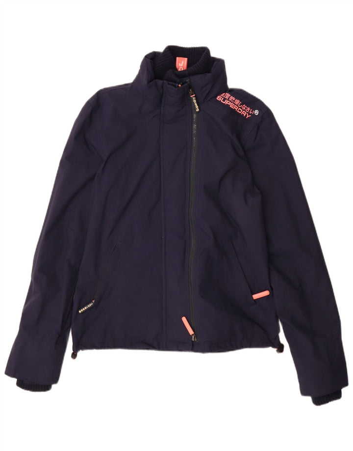 Jaqueta corta-vento feminina Superdry UK 10 pequena azul marinho nylon
