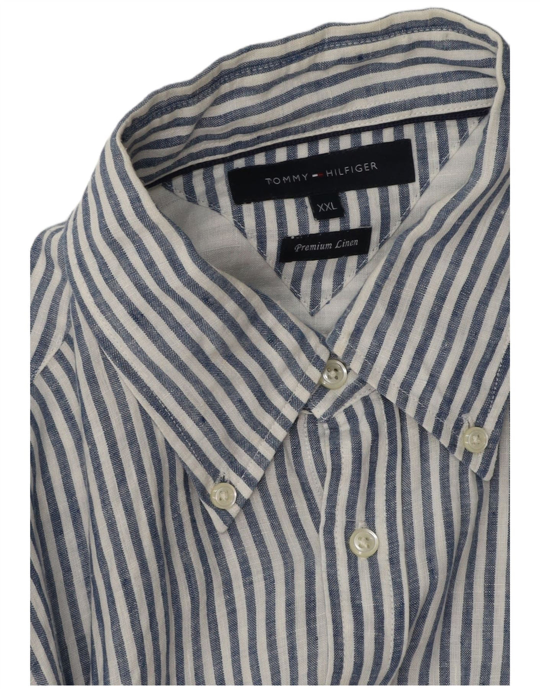 Camisa masculina Tommy Hilfiger 2XL linho listrado azul