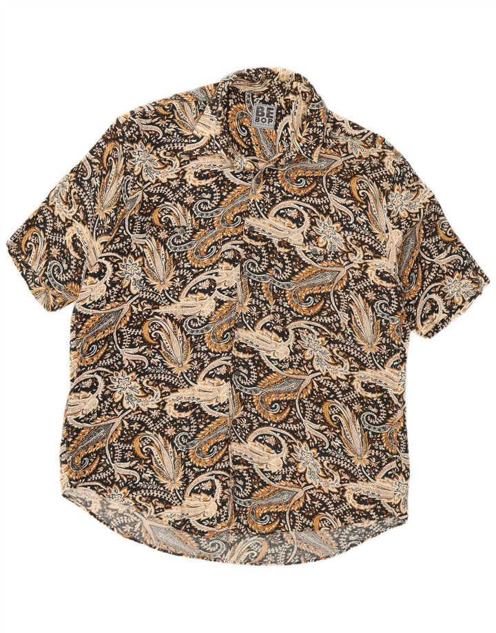 Camisa masculina vintage de manga curta grande preta Paisley