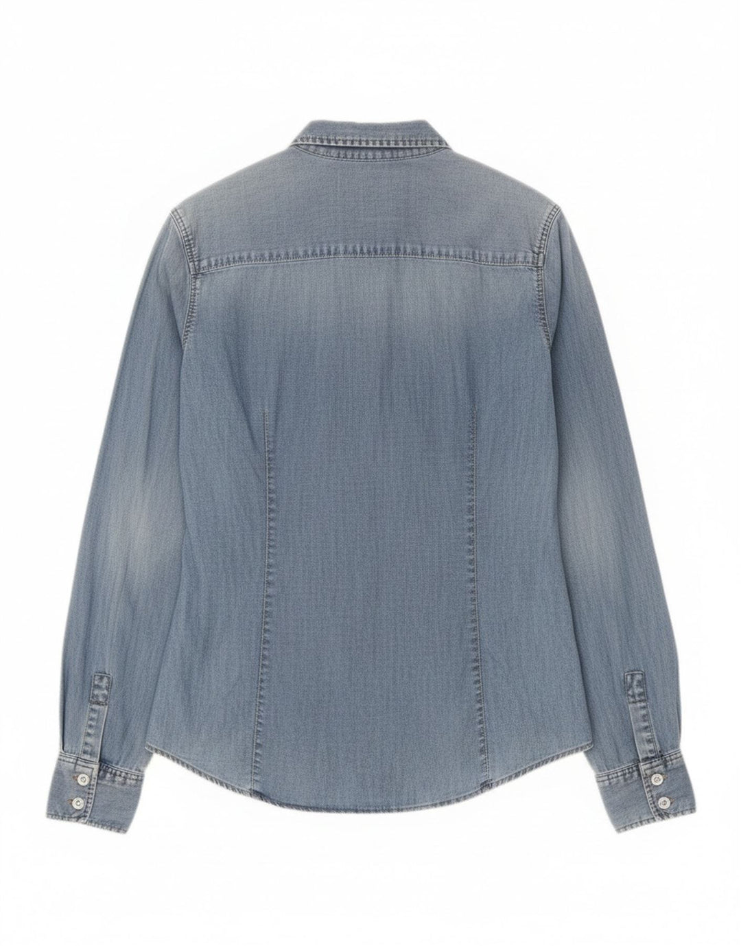 Camisa jeans feminina Zara Reino Unido 14 grande algodão azul