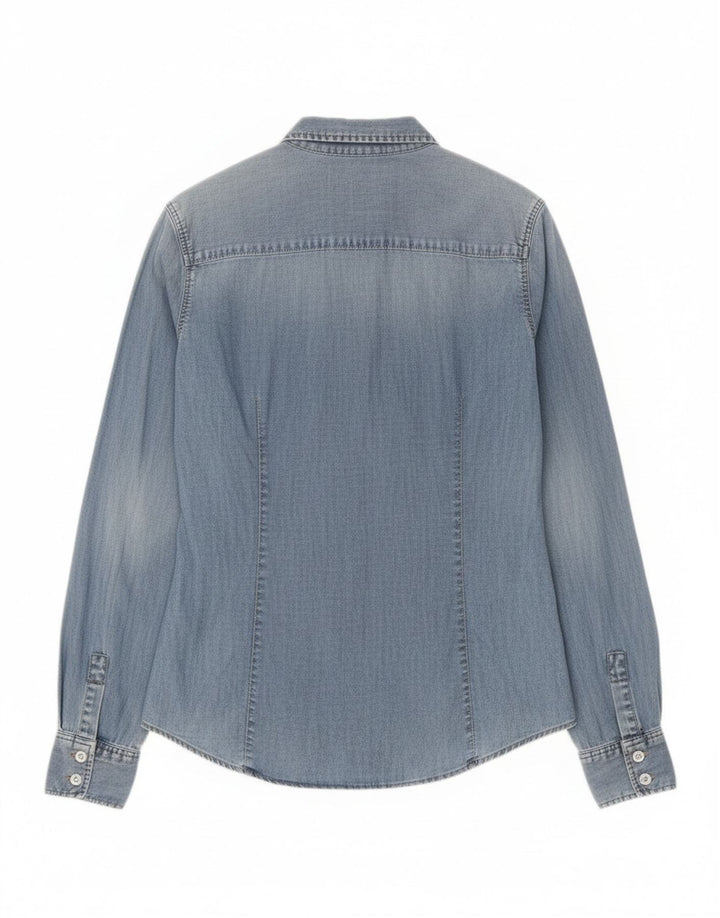 Camisa jeans feminina Zara Reino Unido 14 grande algodão azul