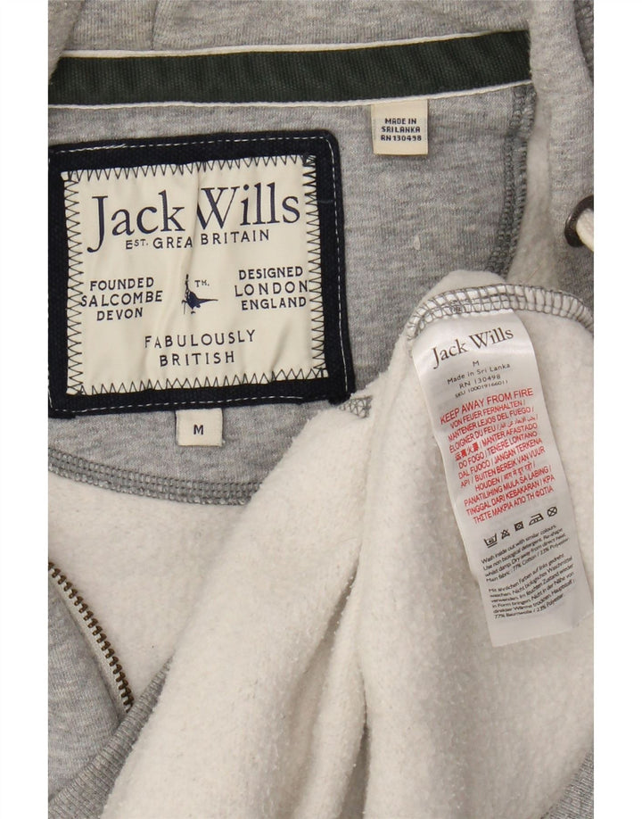 JACK WILLS Suéter masculino com capuz e zíper gráfico algodão manchado cinza médio