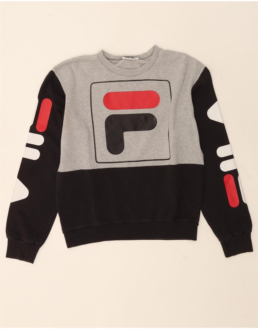 Fila moletom gráfico feminino jumper UK 10 pequeno bloco cinza