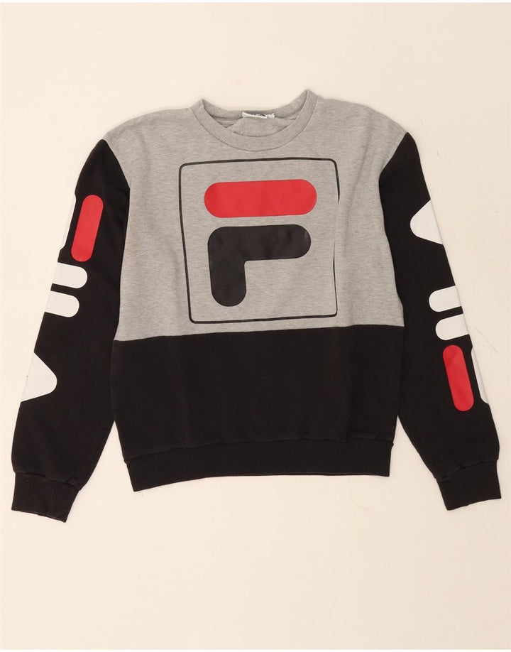 Fila moletom gráfico feminino jumper UK 10 pequeno bloco cinza