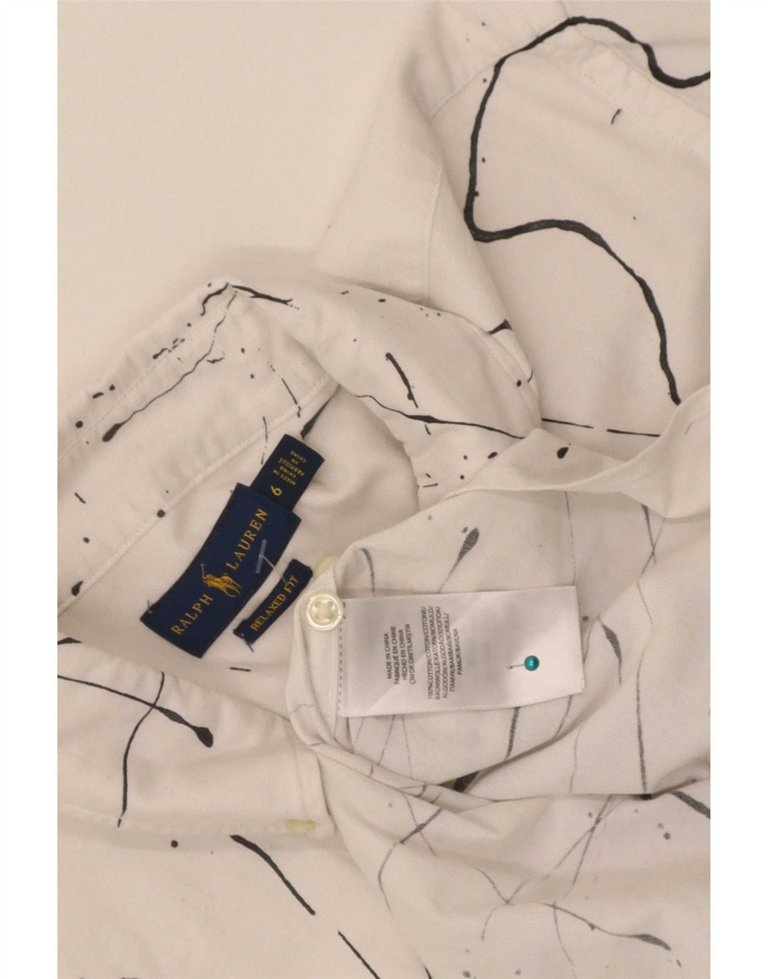 Camisa feminina Ralph Lauren com estampa abstrata e ajuste relaxado EUA 6 médio branco