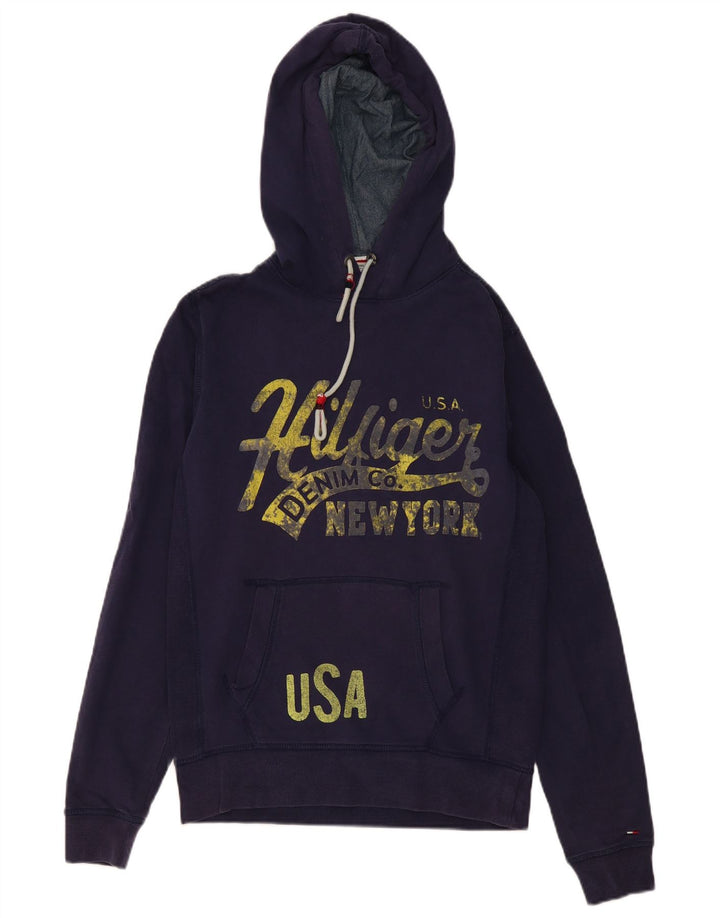 Suéter com capuz gráfico masculino TOMMY HILFIGER pequeno algodão azul marinho