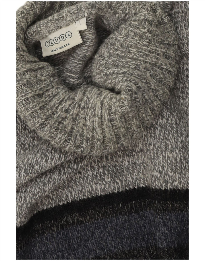 C&A Suéter masculino Canda Roll Neck Jumper grande bloco cinza