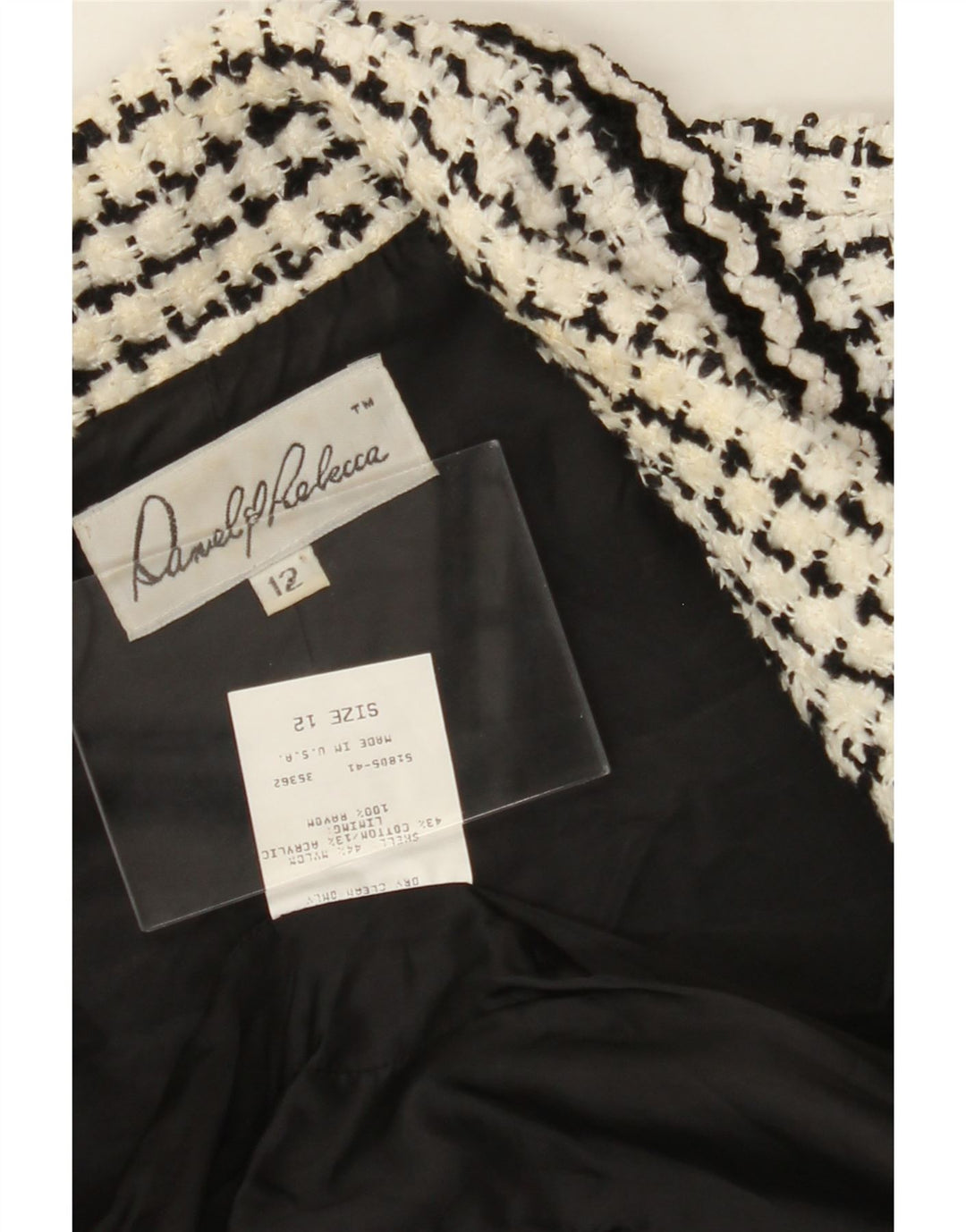 DANIEL & REBECCA Womens Crop Blazer Jacket US 12 Large Black Houndstooth Vintage Daniel & Rebecca and Second-Hand Daniel & Rebecca from Messina Hembry 