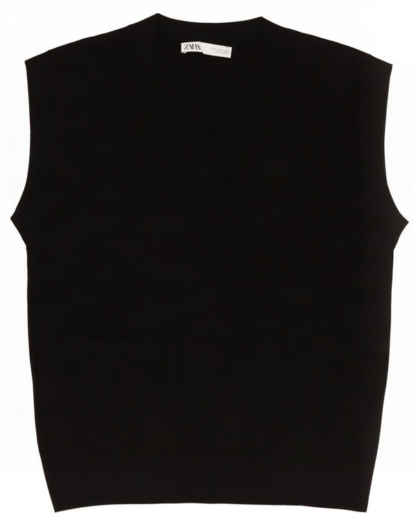 Zara Womens Vest Tank Top UK 16 Grande Preto Lyocell