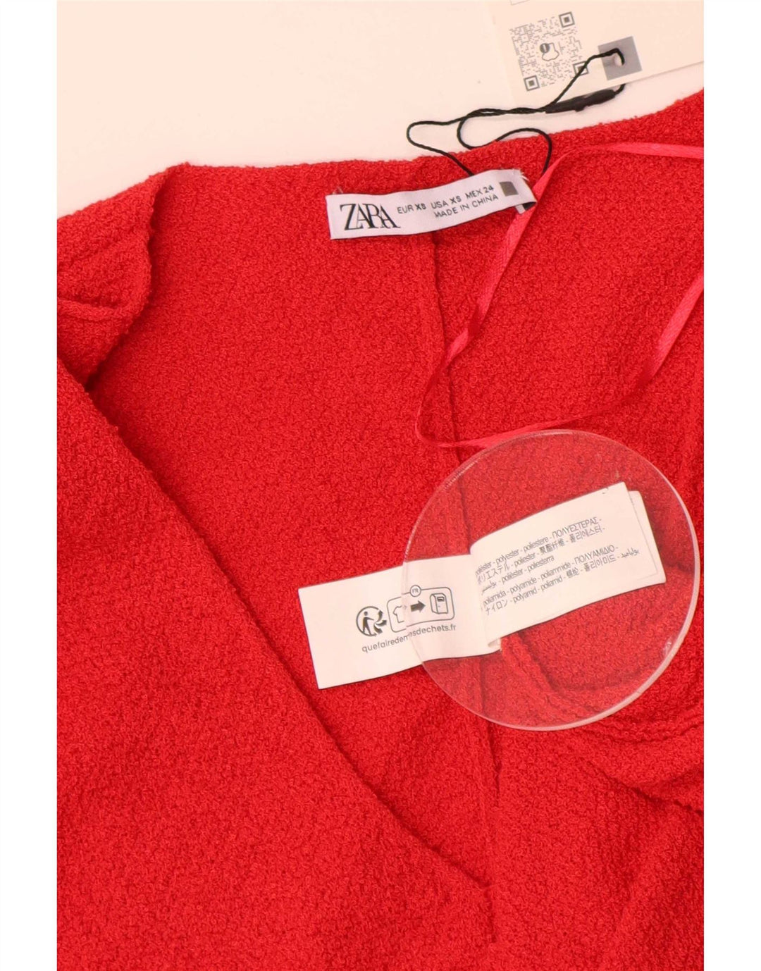 Zara Top feminino oversized manga 3/4 UK 6 XS poliéster vermelho