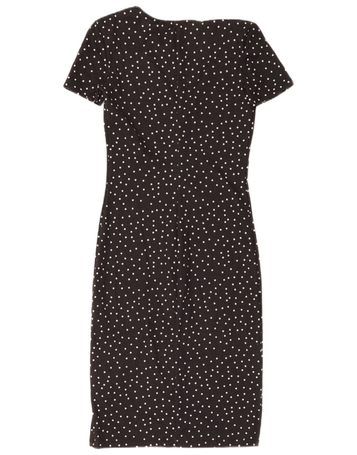 Vestido bainha feminino Zara Reino Unido 8 pequeno poliéster preto com bolinhas