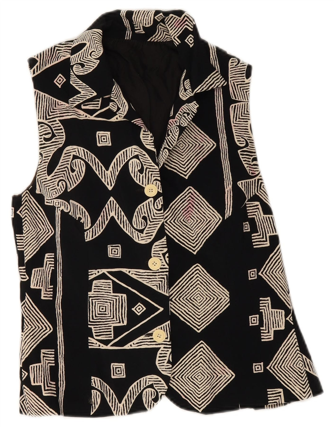 Colete feminino vintage UK 8 pequeno preto geométrico