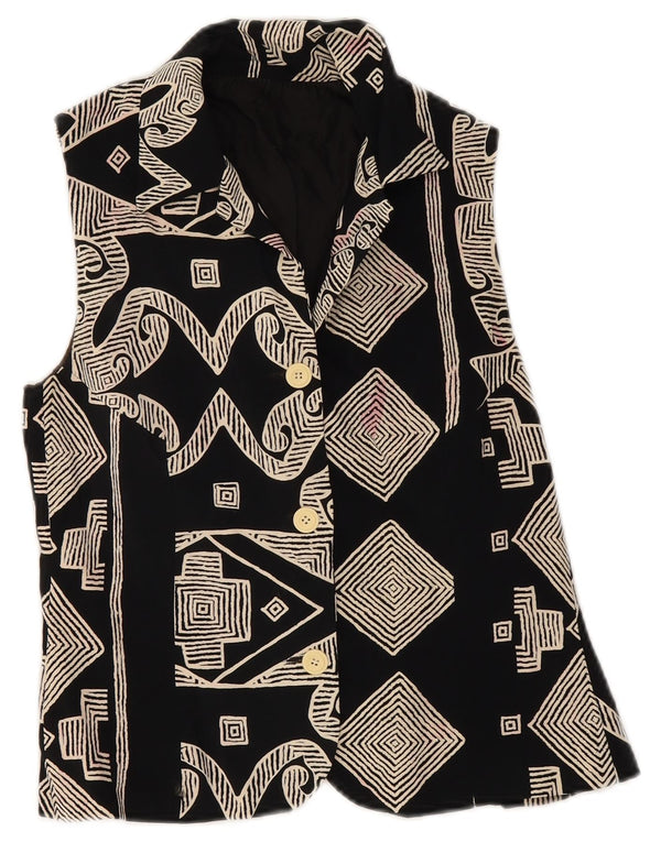 Colete feminino vintage UK 8 pequeno preto geométrico