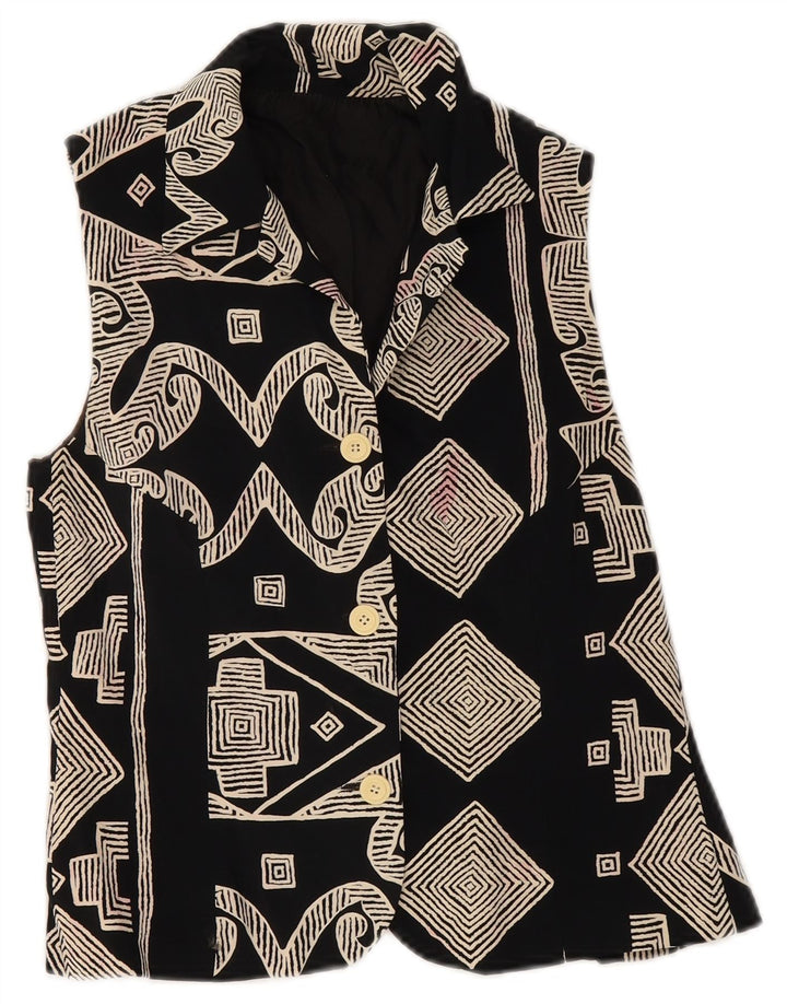 Colete feminino vintage UK 8 pequeno preto geométrico