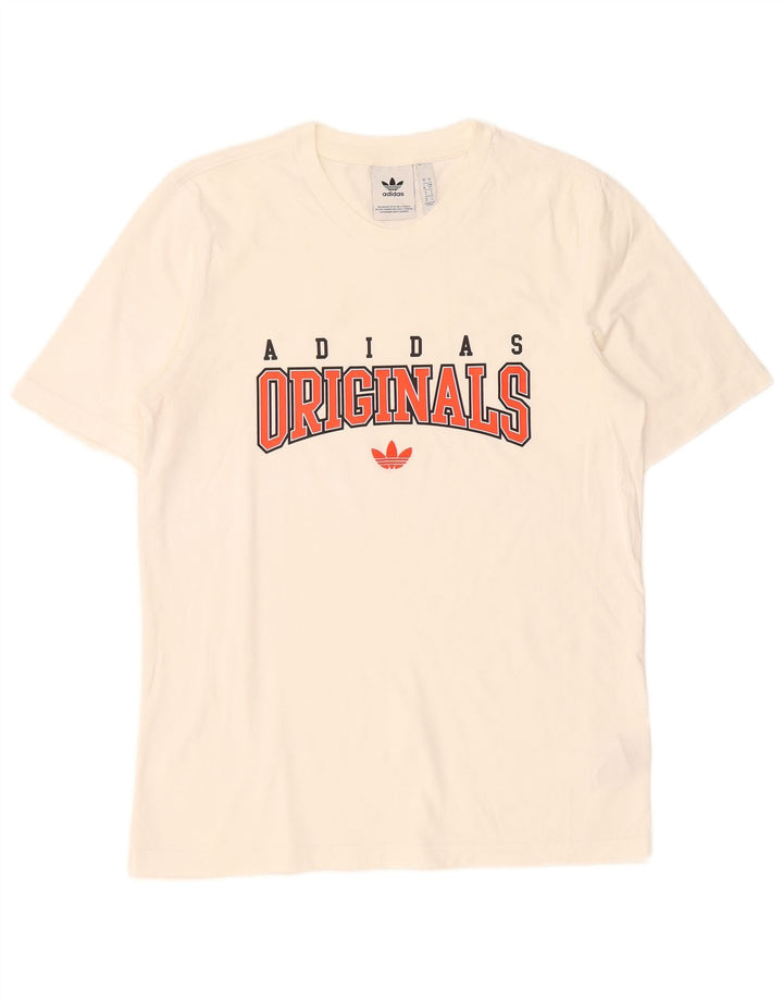Adidas Mens Graphic T-Shirt Top Pequeno Algodão Branco
