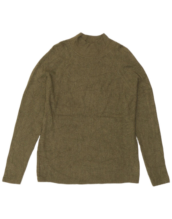 Suéter feminino Marks & Spencer com gola tartaruga Reino Unido 16 grande viscose cáqui