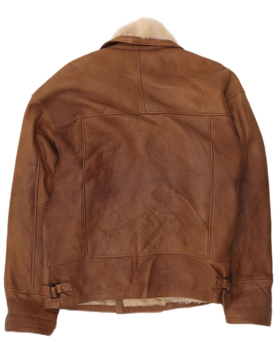 Jaqueta masculina vintage de peito duplo Shearling UK 40 grande bloco colorido marrom