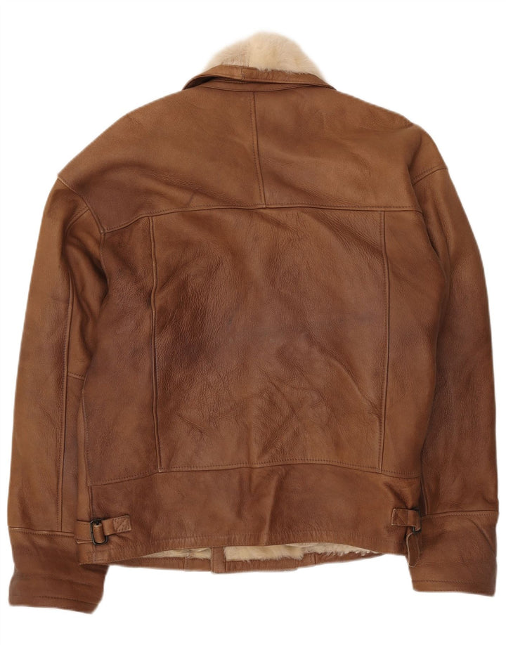 Jaqueta masculina vintage de peito duplo Shearling UK 40 grande bloco colorido marrom