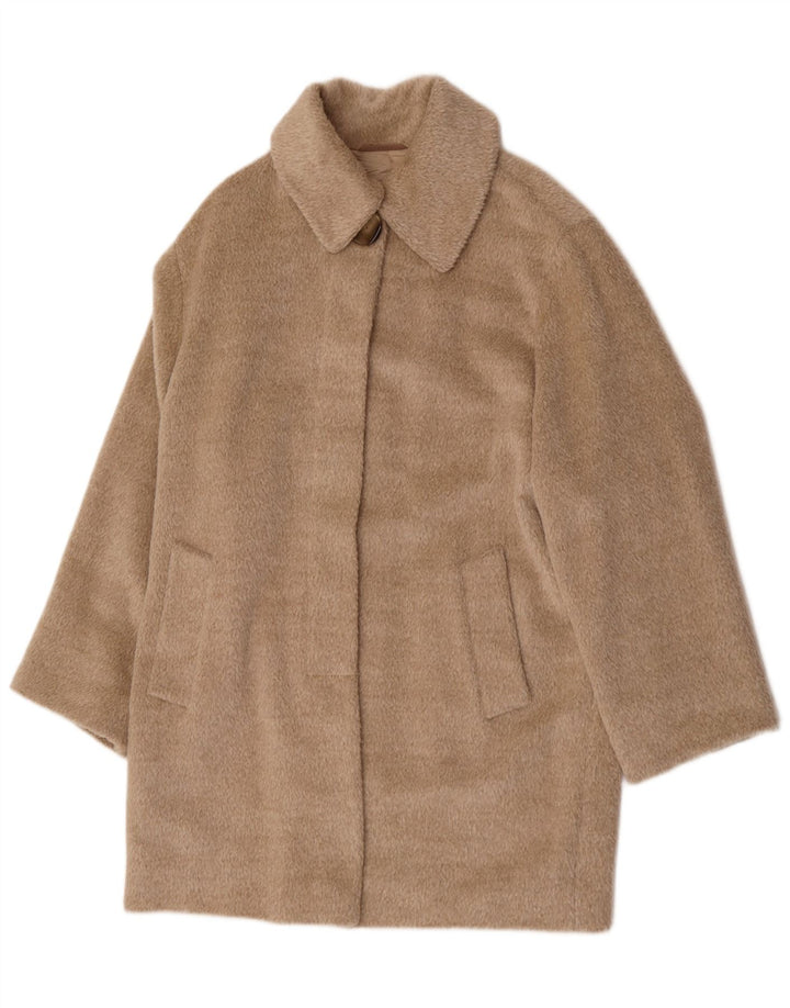 Sobretudo feminino vintage de grandes dimensões UK 12 lã bege médio