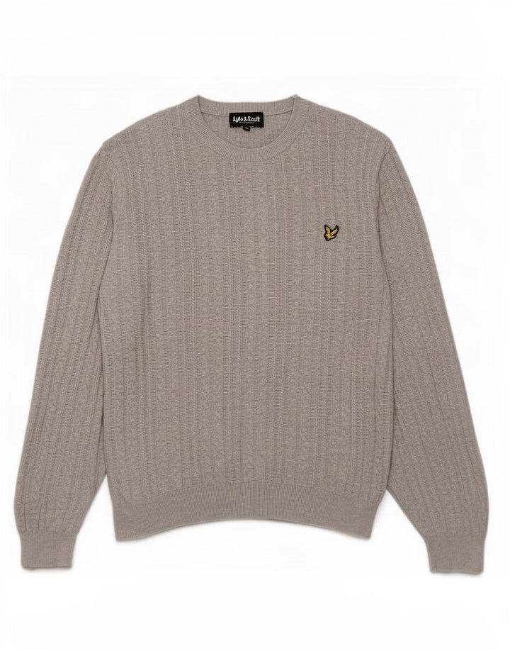 Lyle & Scott Suéter masculino com gola redonda, grande algodão cinza