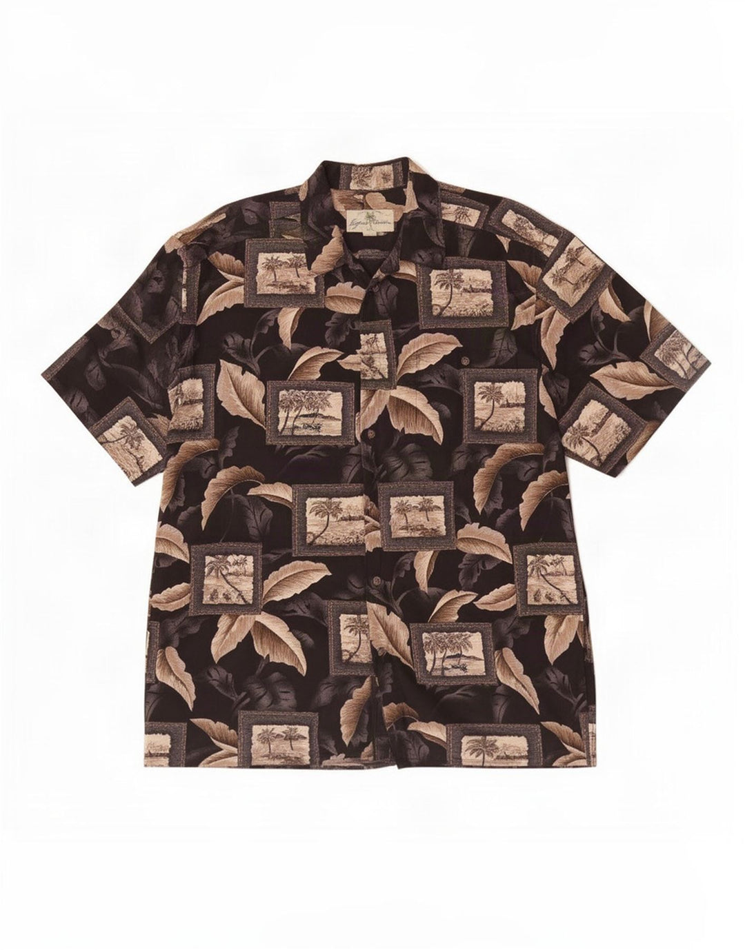Camisa masculina de manga curta Island Shores, grande, marrom, patchwork, algodão