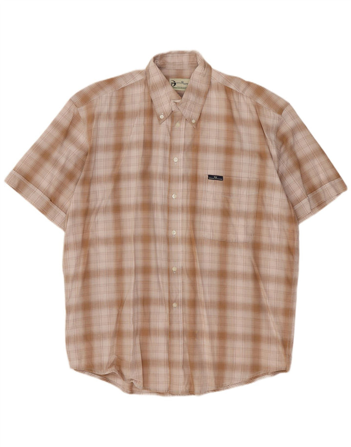 SERGIO TACCHINI Camisa masculina de manga curta grande algodão xadrez bege