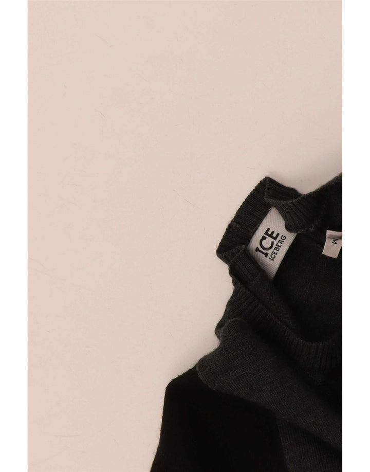 Suéter masculino Iceberg com gola redonda, lã colorblock médio preto