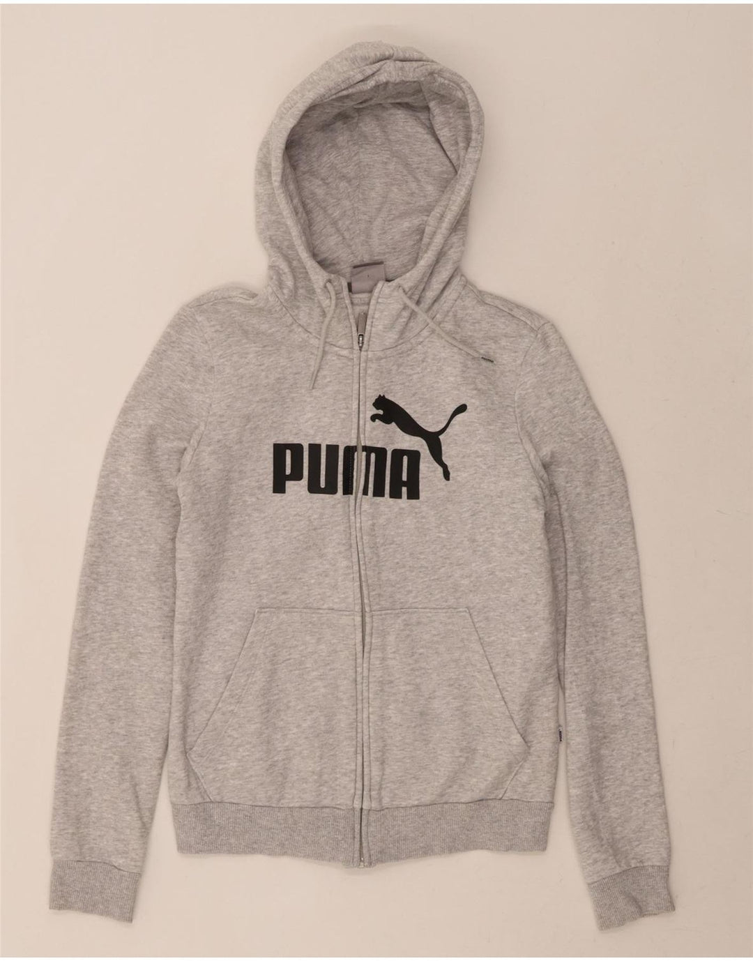PUMA Womens Graphic Zip Hoodie Sweater UK 8 Small  Grey Cotton Vintage Puma and Second-Hand Puma from Messina Hembry 