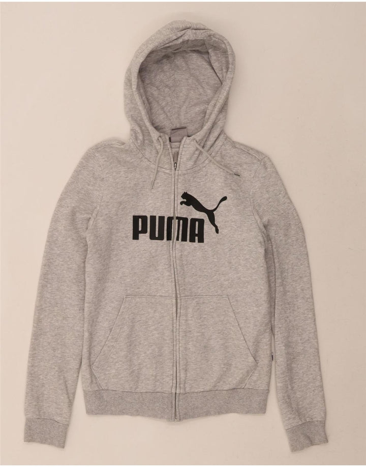 PUMA Womens Graphic Zip Hoodie Sweater UK 8 Small  Grey Cotton Vintage Puma and Second-Hand Puma from Messina Hembry 