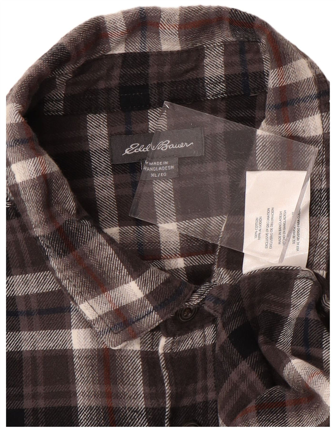 EDDIE BAUER Camisa masculina de flanela xadrez XL de algodão xadrez marrom
