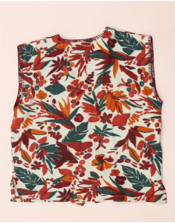 Colete de lã feminino vintage Reino Unido 14 grande floral multicolorido