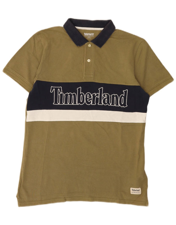 Camisa polo masculina Timberland Graphic Slim Fit médio cáqui algodão colorblock