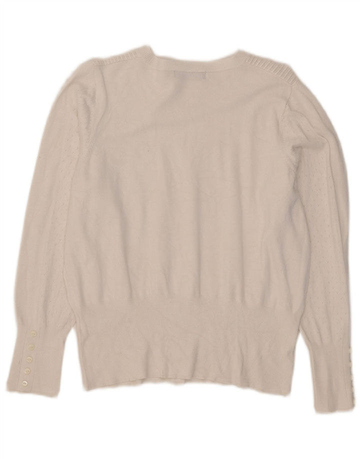 Suéter feminino Marks & Spencer com gola redonda UK 14 médio off white