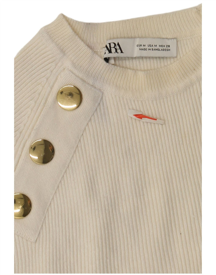 Suéter feminino Zara com gola redonda e gola redonda, Reino Unido 12 médio branco