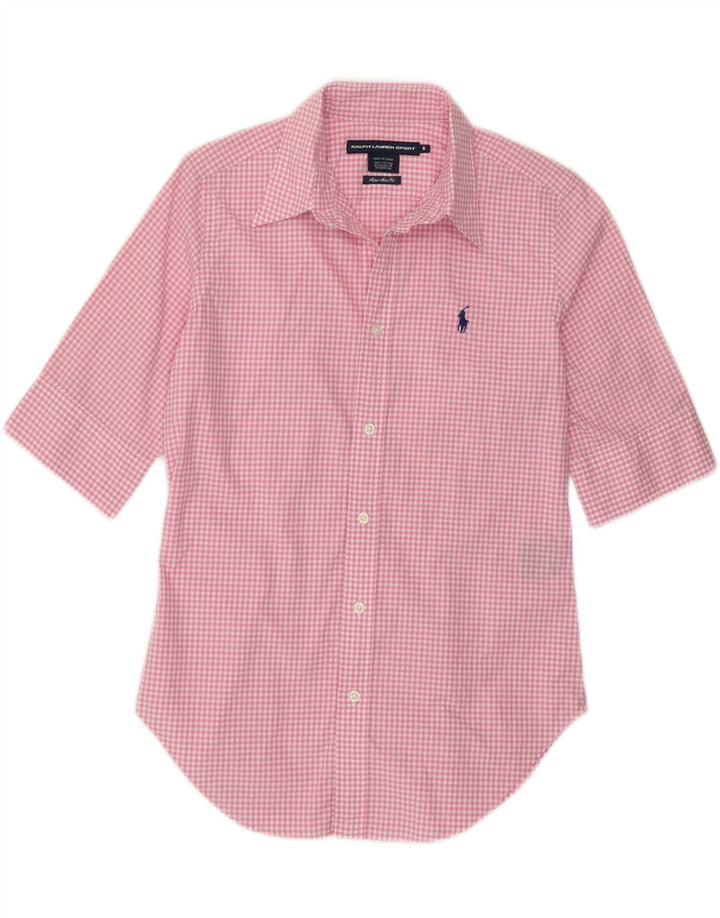 Camisa feminina Ralph Lauren de manga curta EUA 6 médio rosa guingão