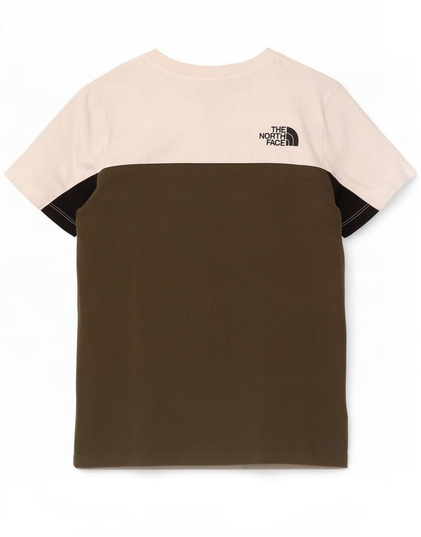 Camiseta gráfica The North Face Boys Top 11-12 anos grande bloco colorido cáqui