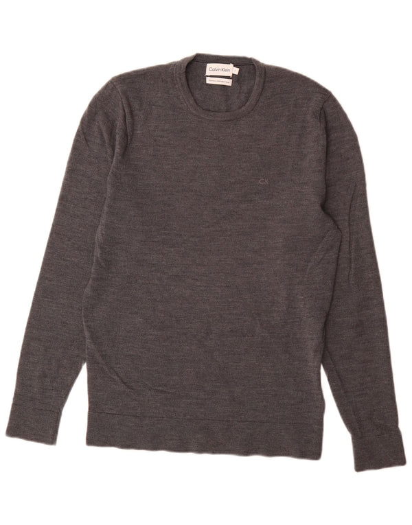 Suéter masculino Calvin Klein com gola redonda e lã cinza pequena