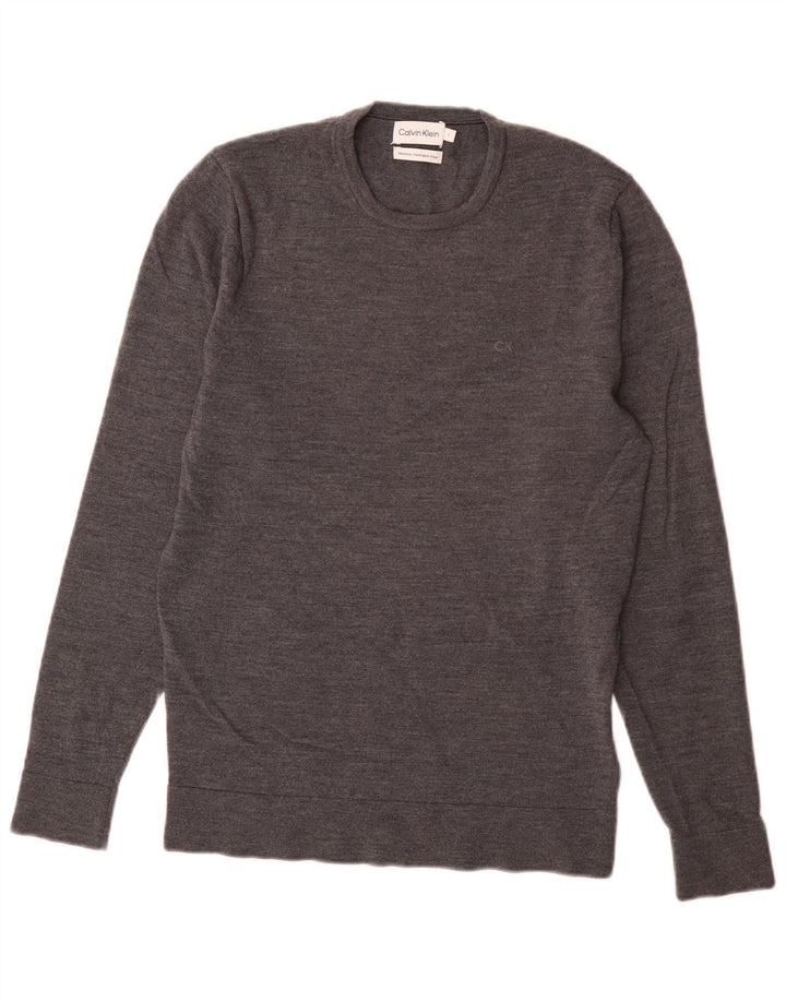 Suéter masculino Calvin Klein com gola redonda e lã cinza pequena