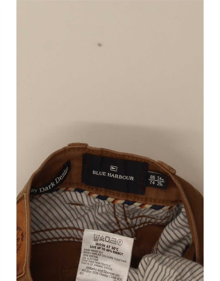 Calça jeans reta masculina Marks & Spencer Blue Harbor W34 L29 algodão marrom
