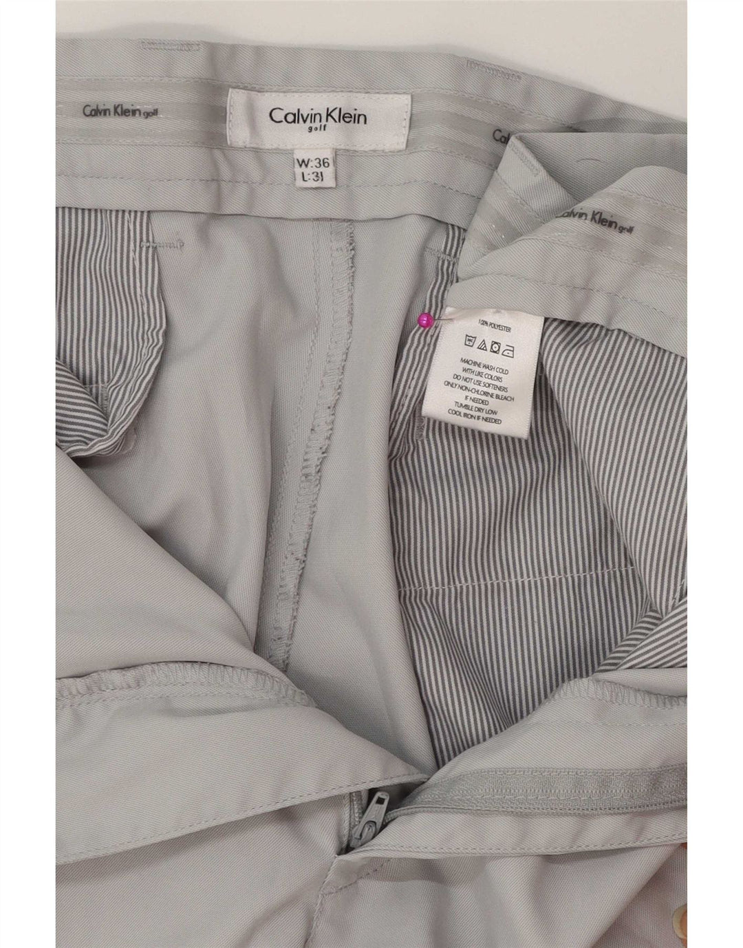 Calvin Klein Calça masculina reta casual W36 L31 cinza poliéster